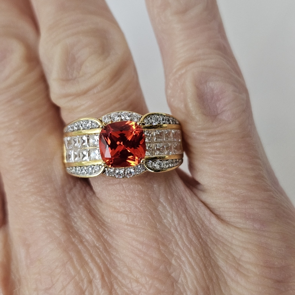 Authentic Victoria Wieck Red Sapphire & Diamond Ring 18k Sterling Silver Sz 8.75 - Picture 9 of 12